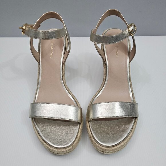 Stuart Weitzman Teddi Wedge Womens 8.5 Metallic Gold Espadrille Sandal NEW - Picture 4 of 13